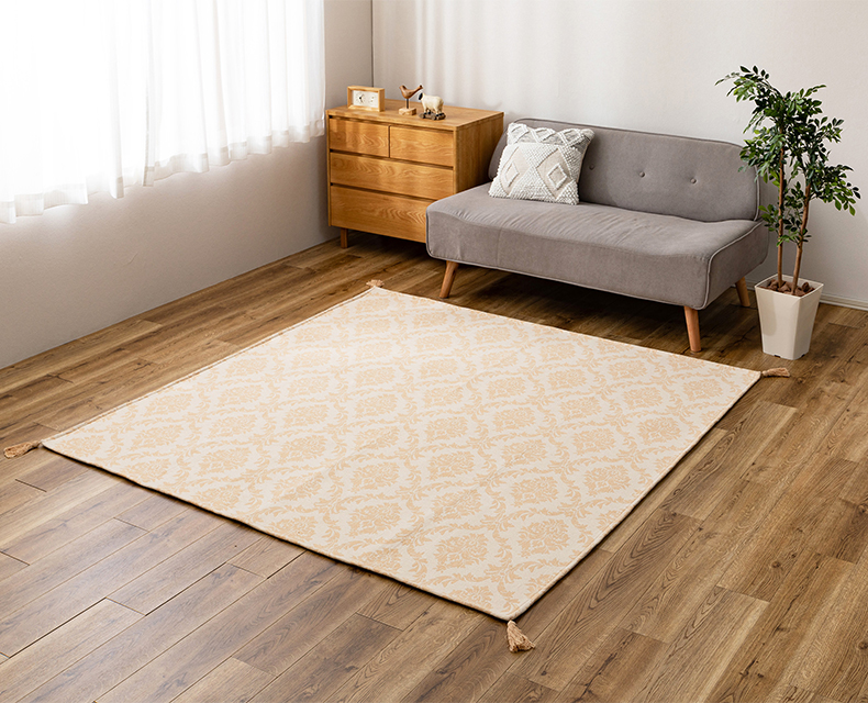 (日本語) オーナメント柄インド綿ラグ